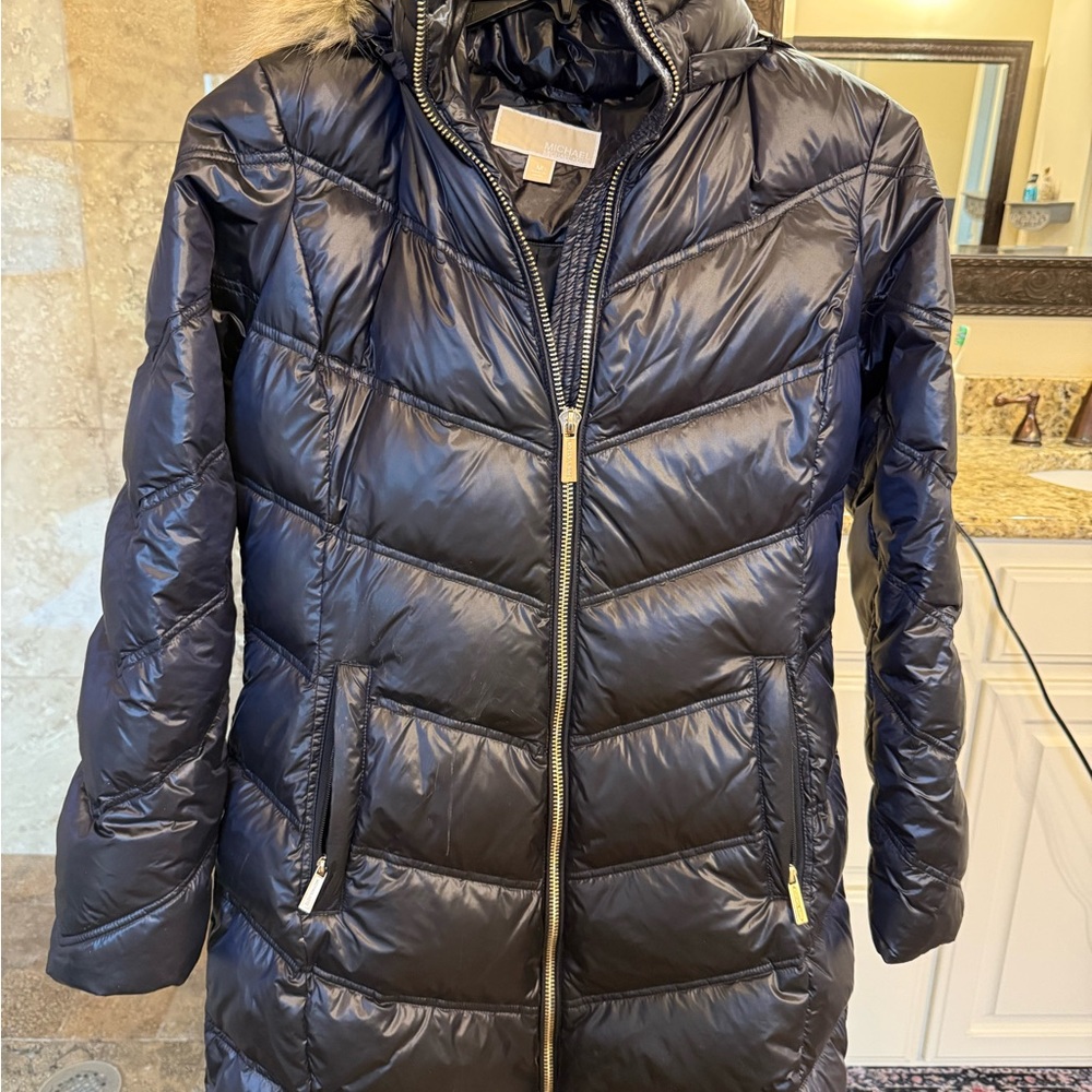 Michael Kors Shiny Navy Blue Puffer Coat